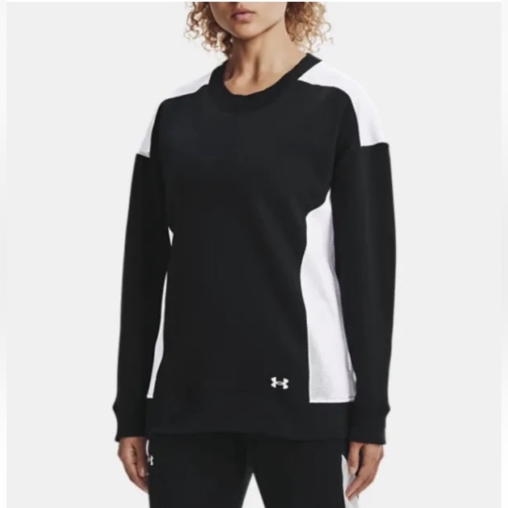 Under Armour Loose Fit Mesh Panel Crewneck Pullover Sweatshirt Black White L